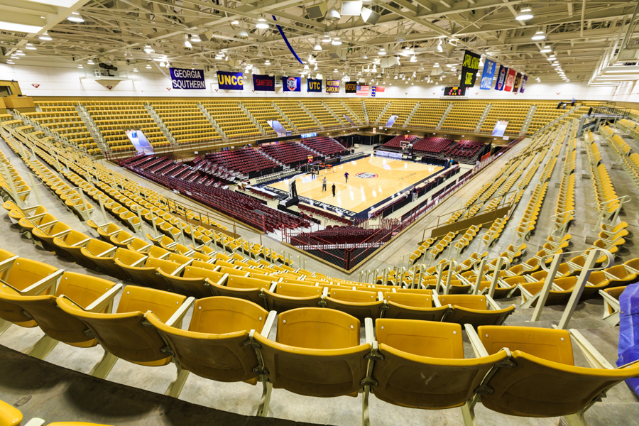 View of the entire U.S. Cellular Center in Asheville NC. View is from the upper corner and shows the entire seating area. Shot by commercial photographers at Forge Mountain Photography