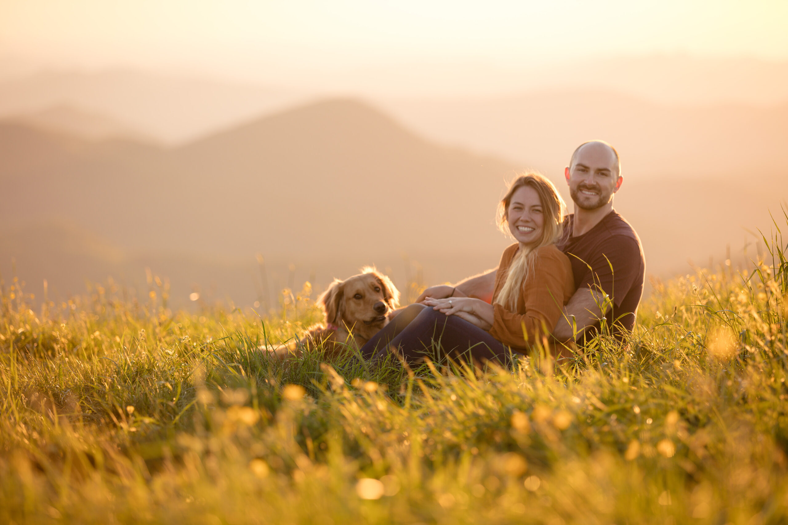 Golden hour proposal photo on top of Max Patch