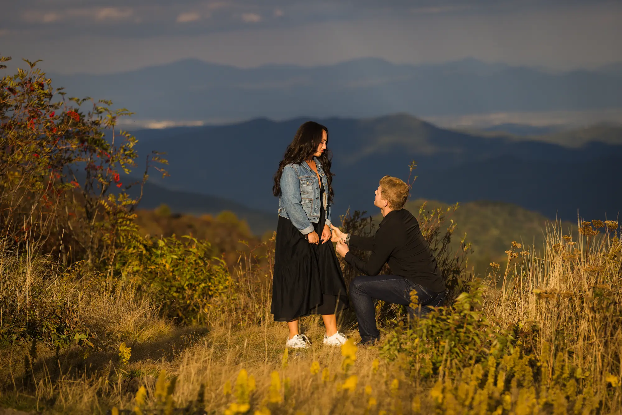 Black Balsam Knob proposal photography with Blue Ridge Mountain views