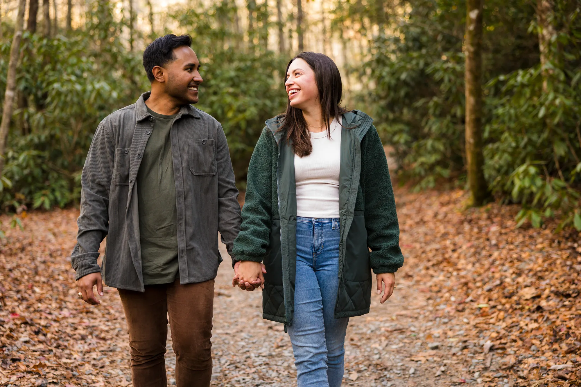 Autumn engagement session on the trail, DuPont State Forest