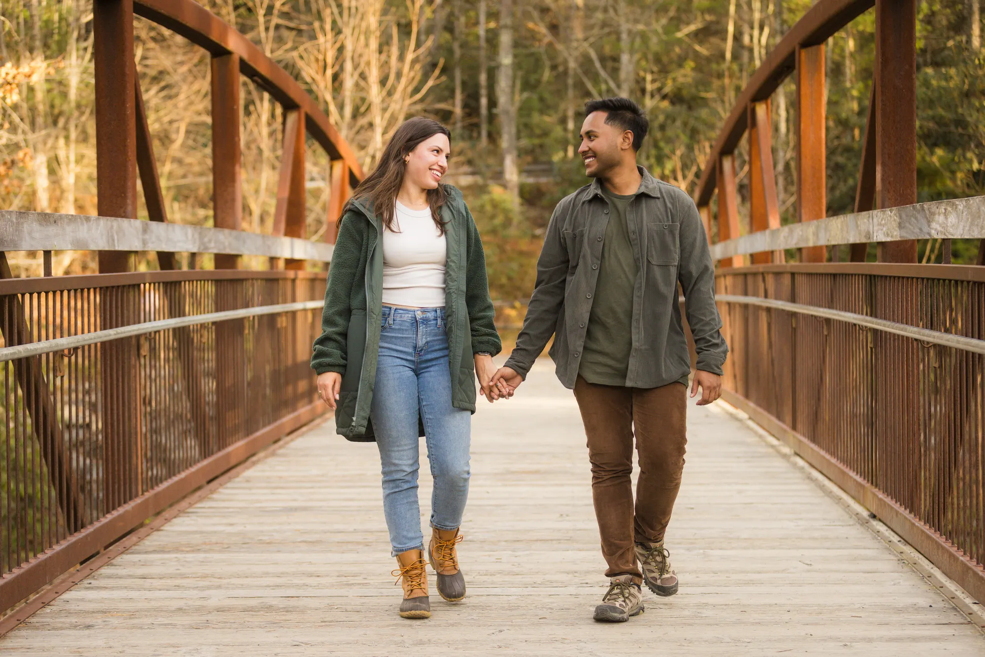 Walking the metal footbridge on the way to Triple Falls, DuPont