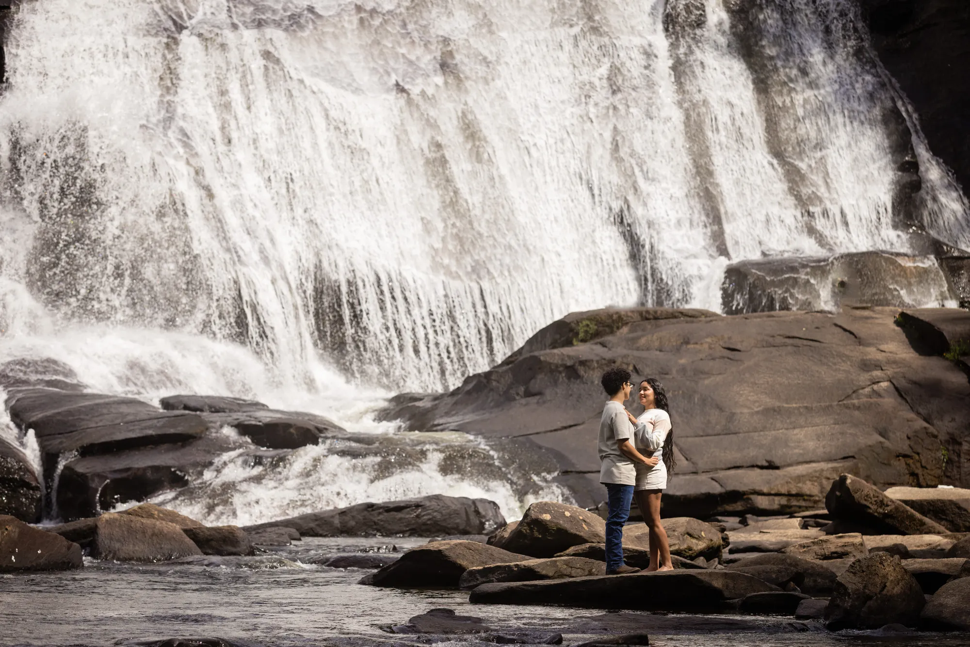 Engagement photos at High Falls, DuPont State Forest, summer