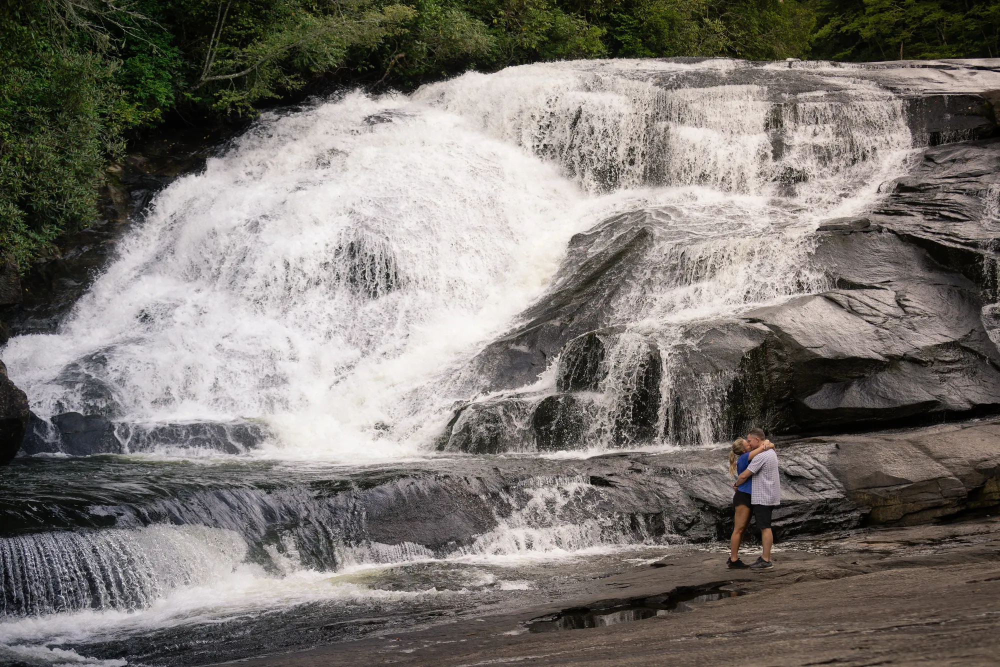 High-water waterfall engagement session, DuPont NC