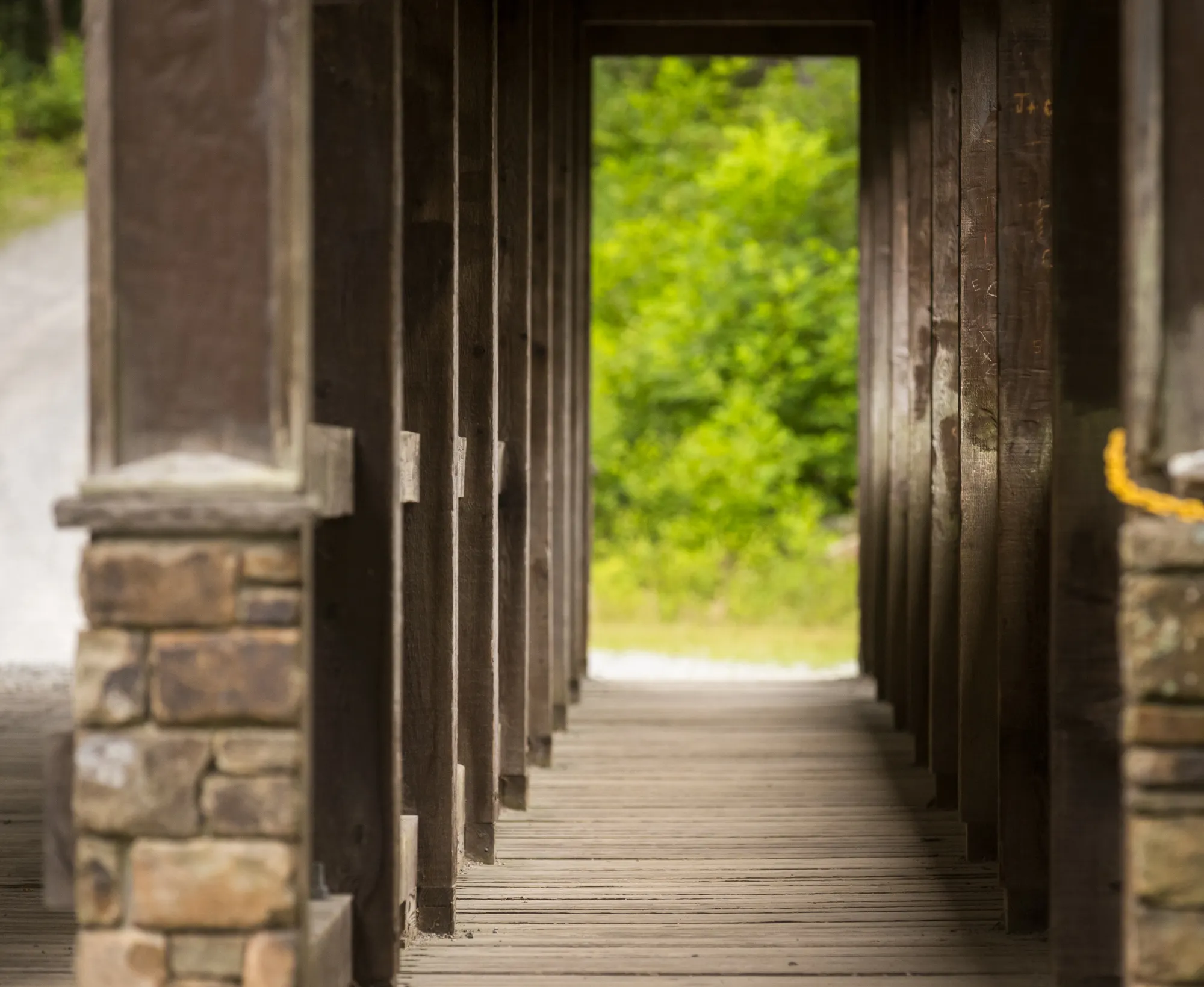 Inside the timber covered bridge at DuPont State Forest, NC