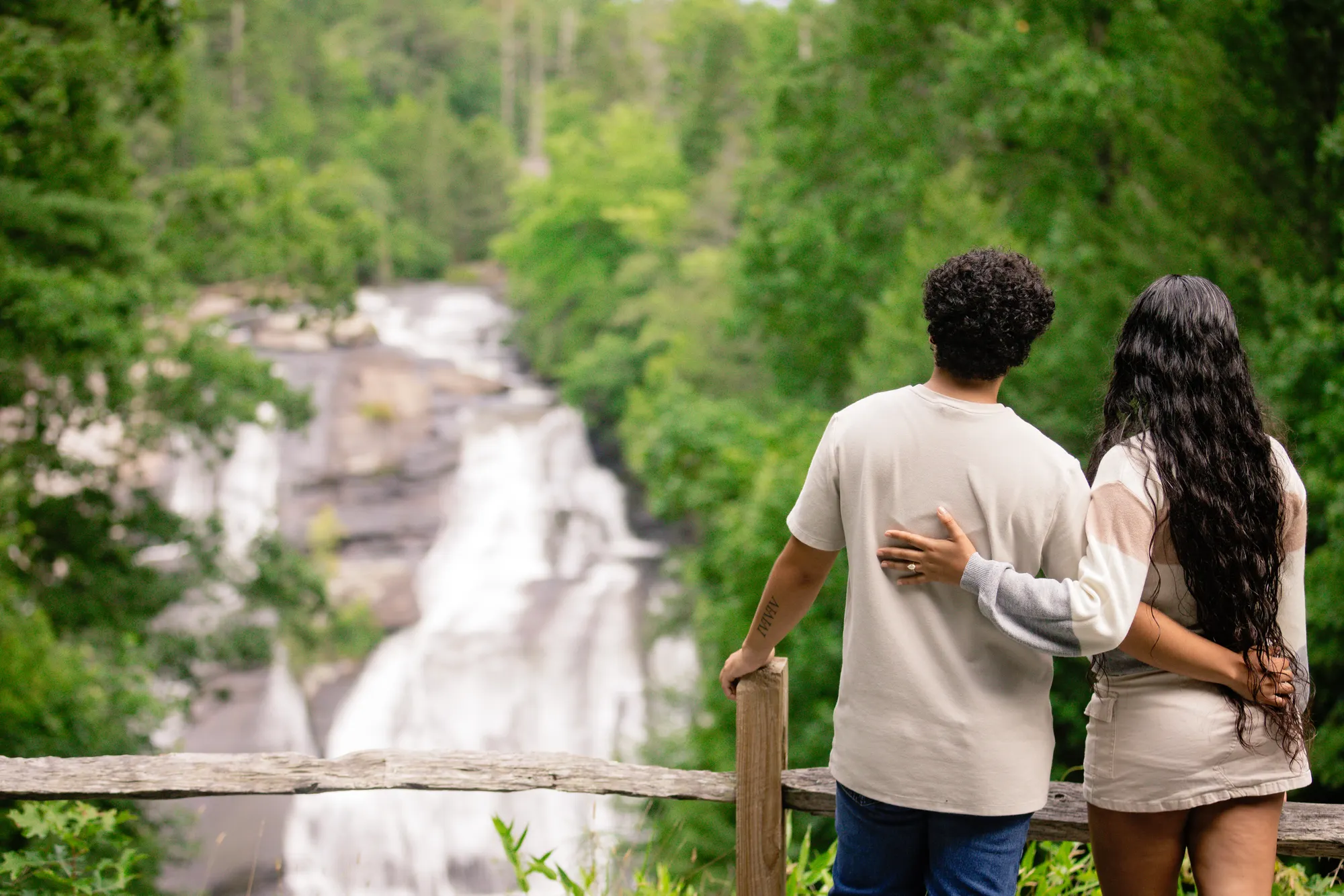 Couple at the waterfall overlook, DuPont State Forest